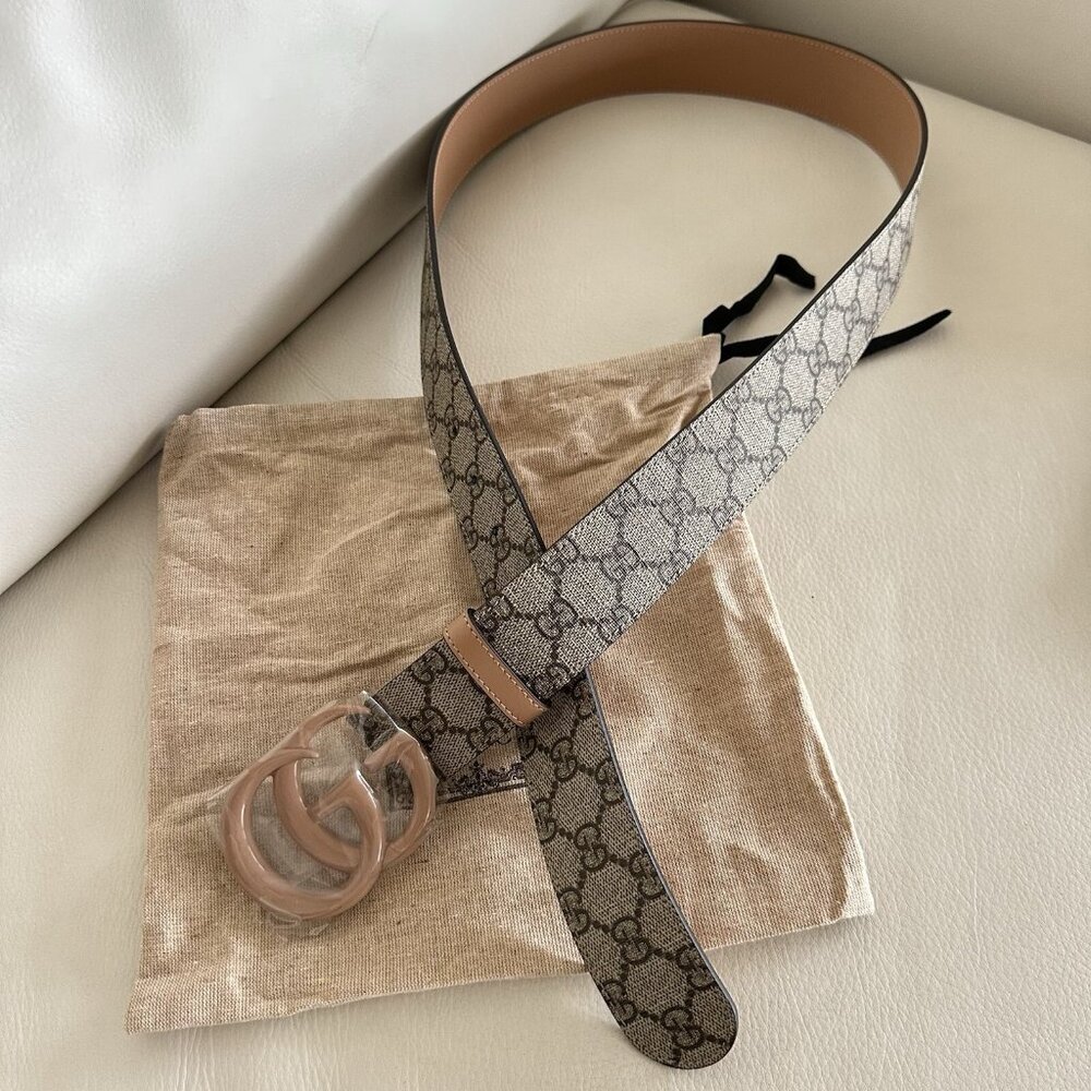 NEW Gucci Gucci GG Marmont Wide Belt 80 CM 32 In Pink Brown GG Supreme - Picture 5 of 9